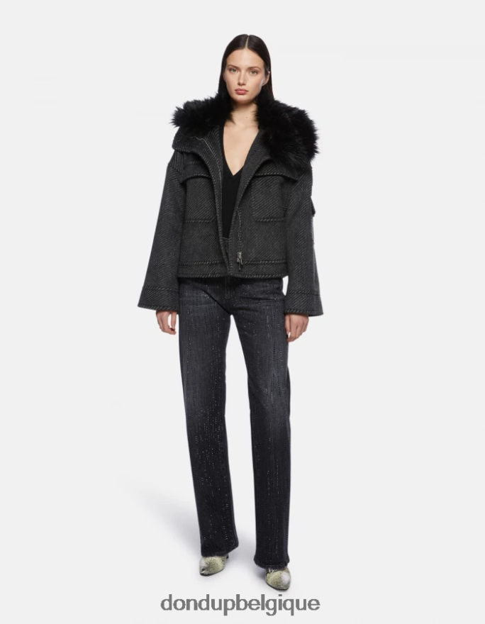 femmes vêtements DONDUP noir blanc veste ample en tissu 8826D0366