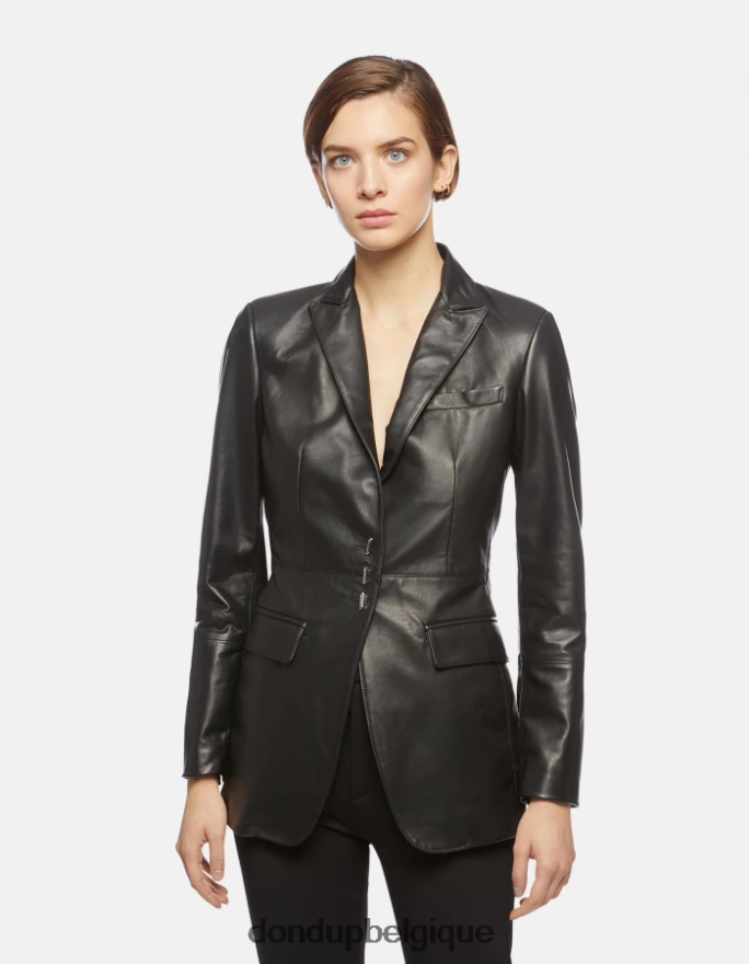 femmes vêtements DONDUP noir blazer en cuir nappa à simple boutonnage 8826D0391