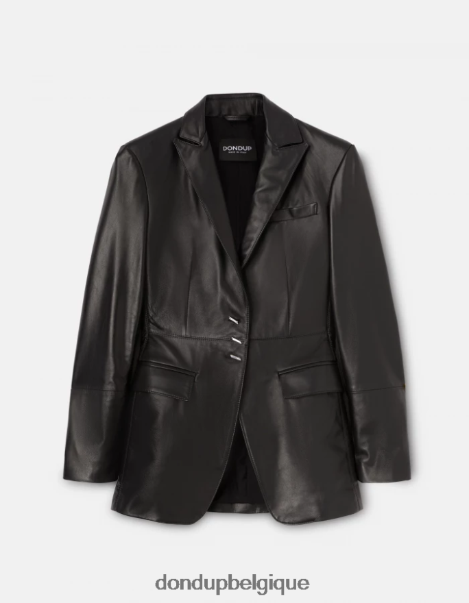 femmes vêtements DONDUP noir blazer en cuir nappa à simple boutonnage 8826D0391