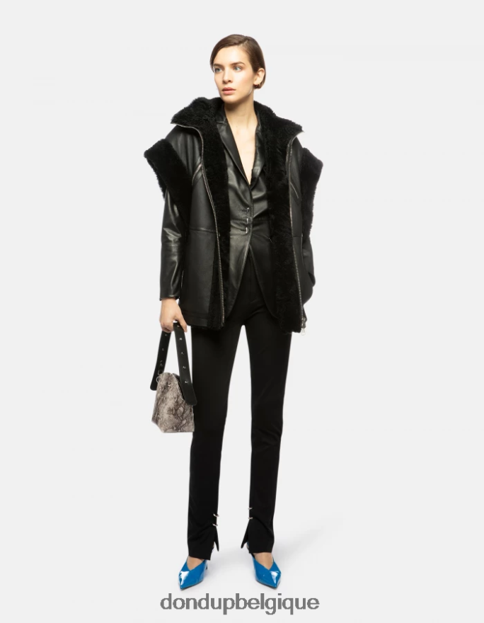 femmes vêtements DONDUP noir blazer en cuir nappa à simple boutonnage 8826D0391