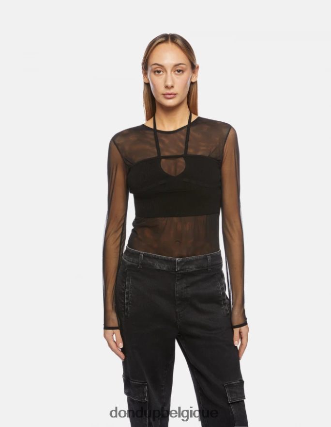 femmes vêtements DONDUP noir body slim en tulle et viscose 8826D0444