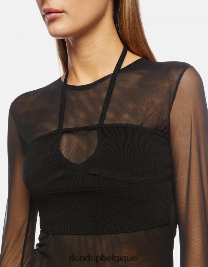 femmes vêtements DONDUP noir body slim en tulle et viscose 8826D0444