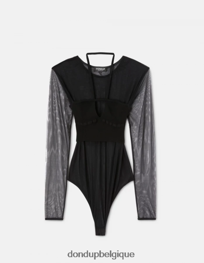 femmes vêtements DONDUP noir body slim en tulle et viscose 8826D0444