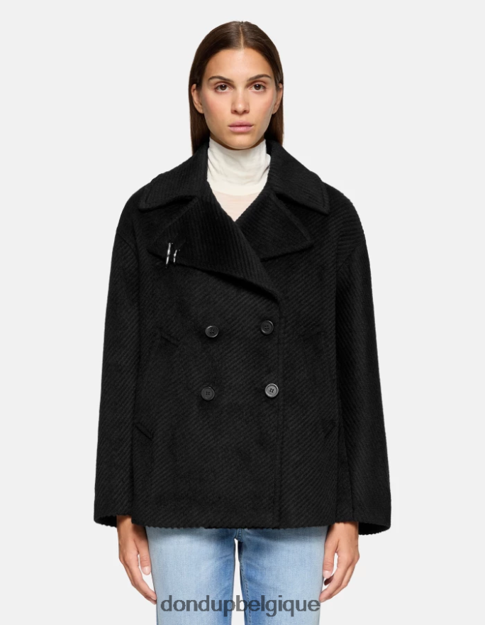 femmes vêtements DONDUP noir caban en tissu à double boutonnage 8826D0344