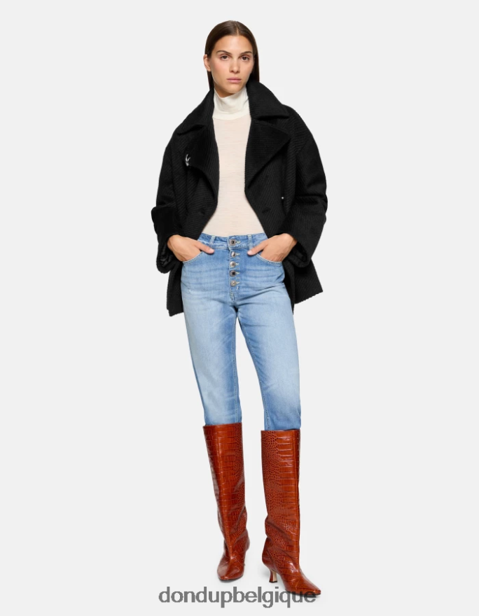 femmes vêtements DONDUP noir caban en tissu à double boutonnage 8826D0344