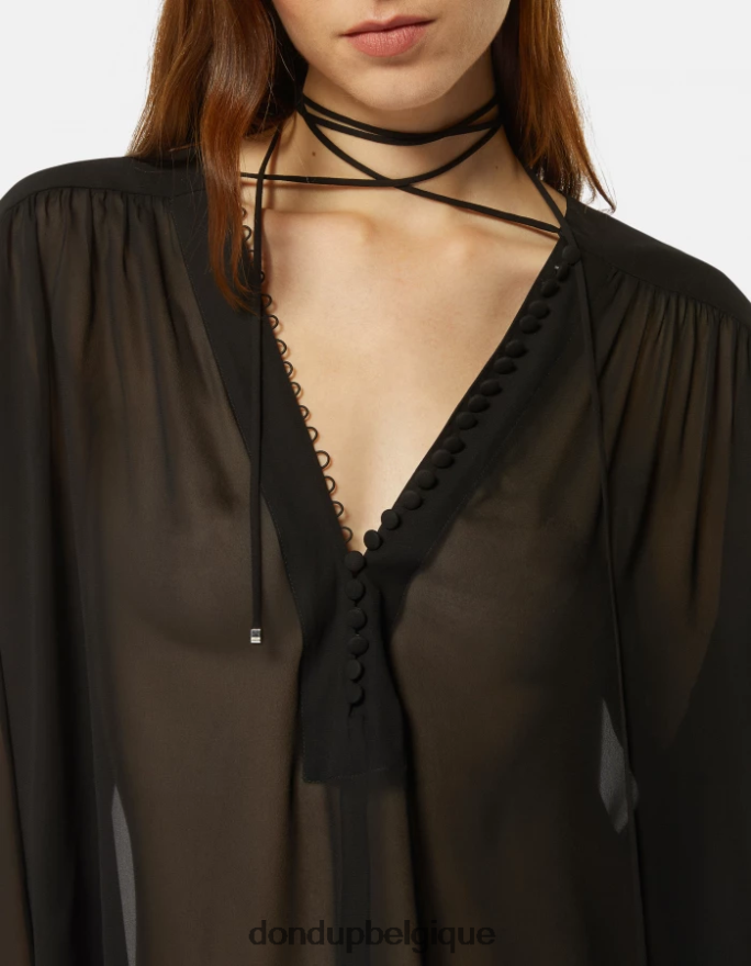 femmes vêtements DONDUP noir chemise en georgette coupe classique 8826D0268