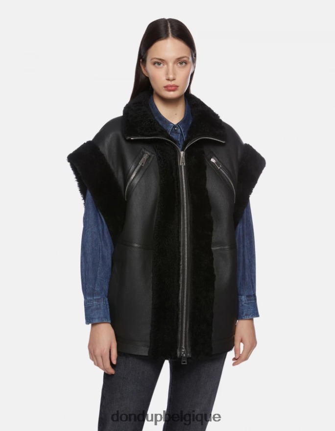 femmes vêtements DONDUP noir gilet ample en peau lainée 8826D0365