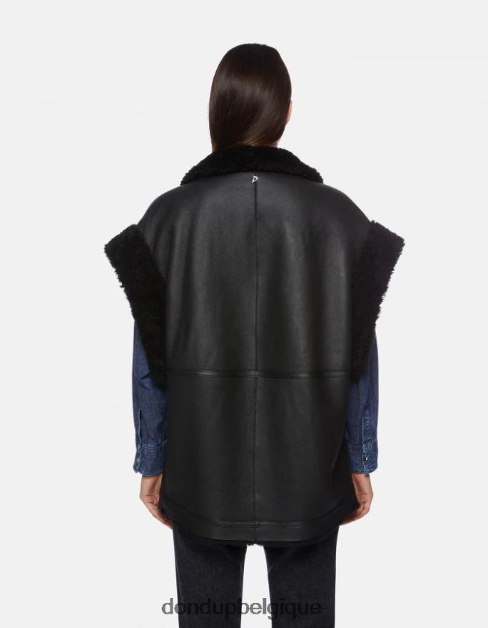 femmes vêtements DONDUP noir gilet ample en peau lainée 8826D0365