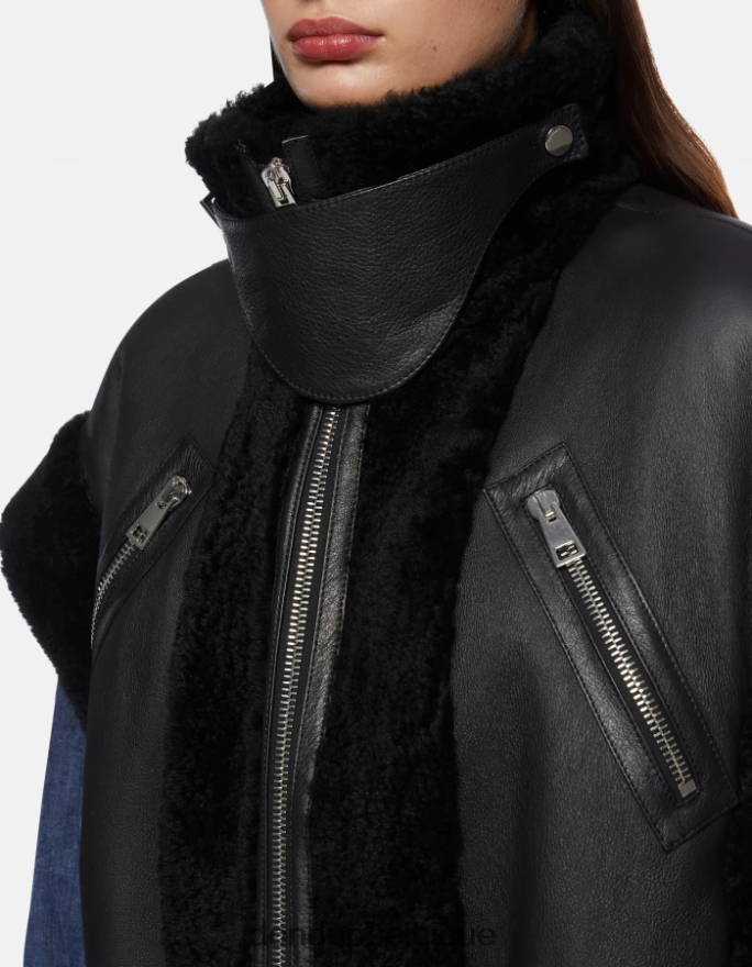 femmes vêtements DONDUP noir gilet ample en peau lainée 8826D0365