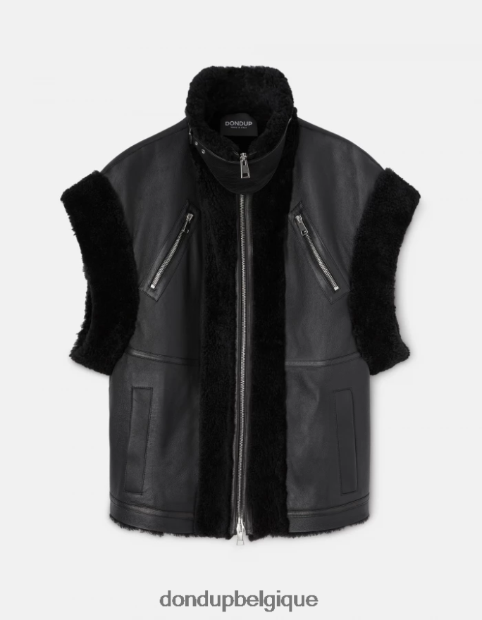 femmes vêtements DONDUP noir gilet ample en peau lainée 8826D0365