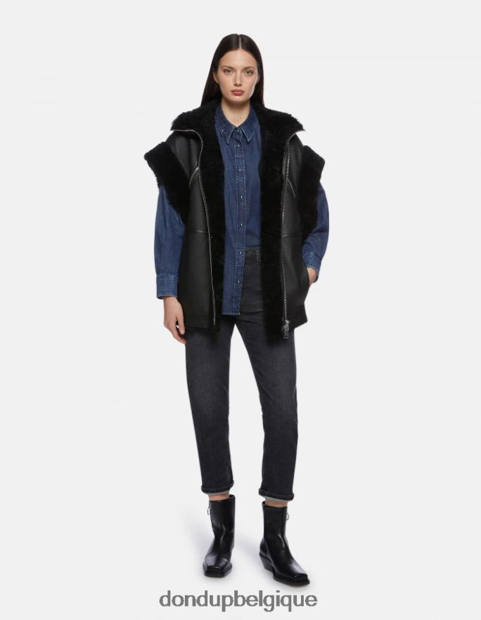 femmes vêtements DONDUP noir gilet ample en peau lainée 8826D0365