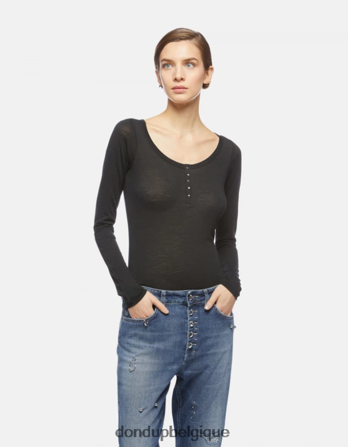 femmes vêtements DONDUP noir haut henley slim en laine 8826D0432
