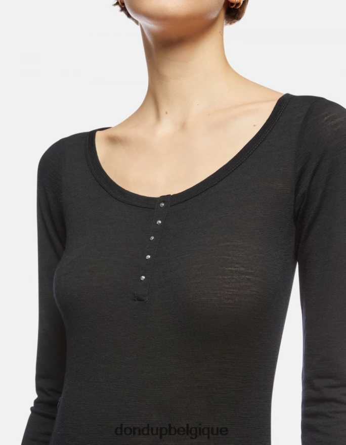 femmes vêtements DONDUP noir haut henley slim en laine 8826D0432