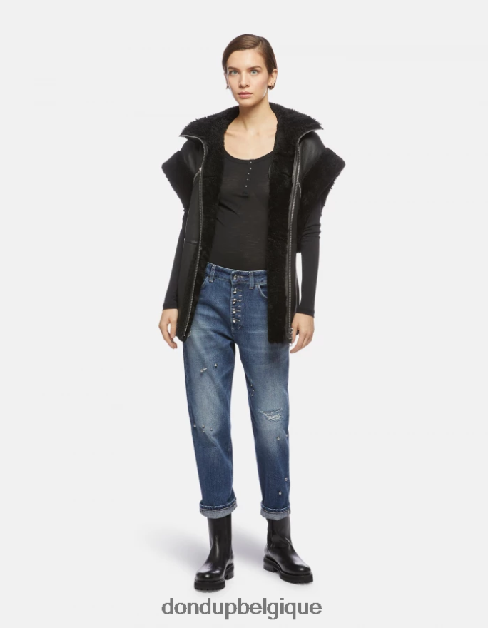 femmes vêtements DONDUP noir haut henley slim en laine 8826D0432