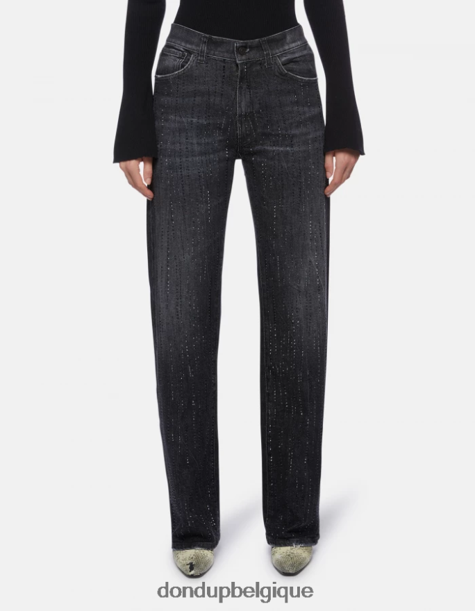 femmes vêtements DONDUP noir jean large en denim stretch mabel 8826D092