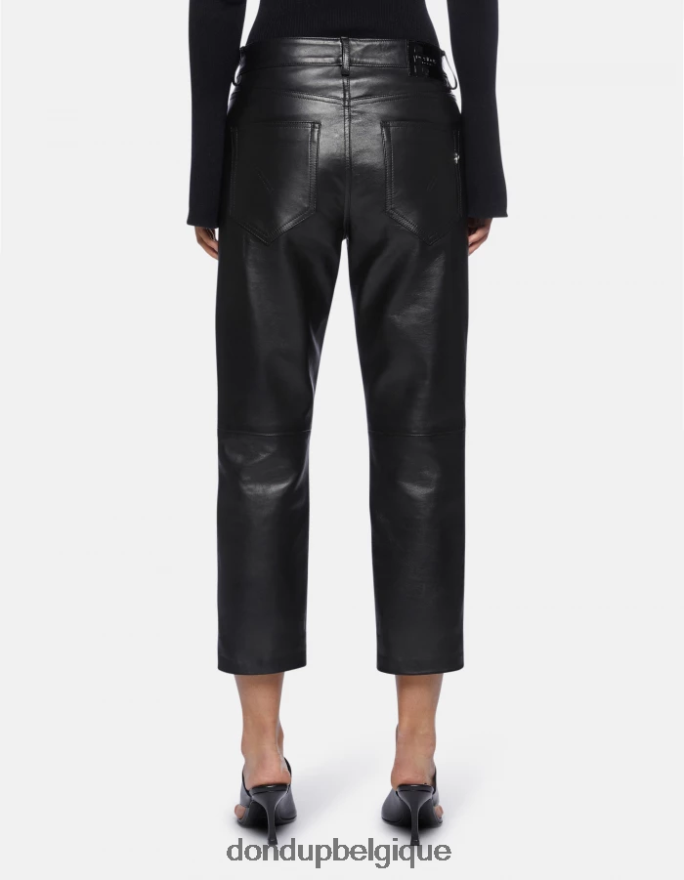 femmes vêtements DONDUP noir koons pantalon ample en cuir nappa 8826D0115