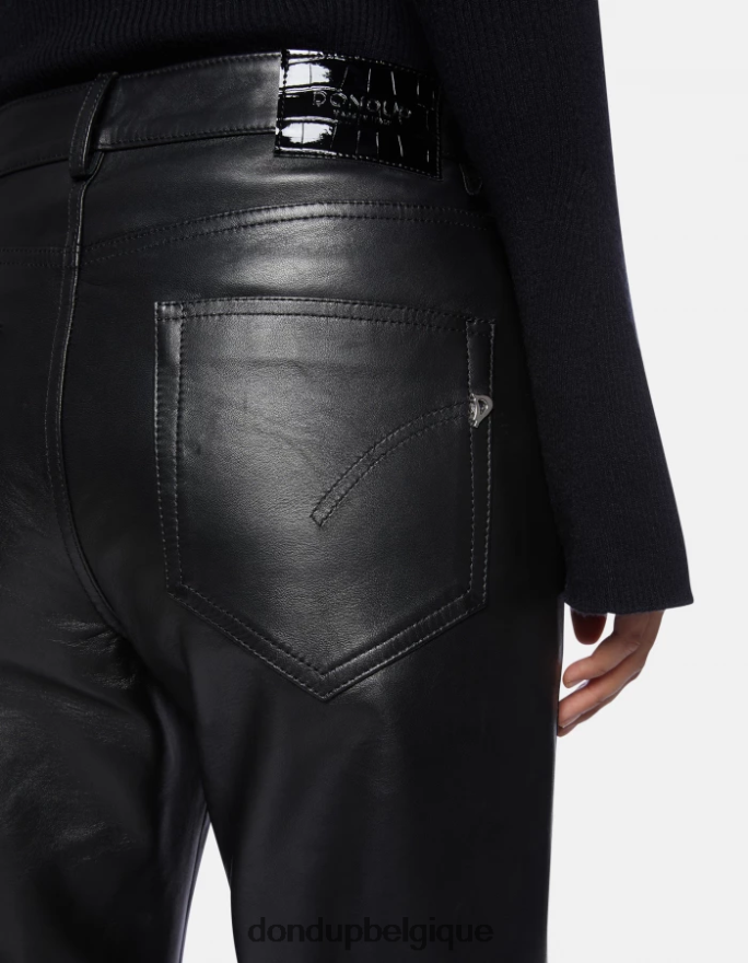 femmes vêtements DONDUP noir koons pantalon ample en cuir nappa 8826D0115