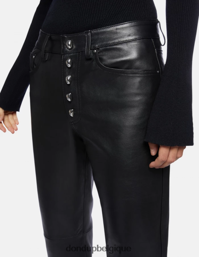 femmes vêtements DONDUP noir koons pantalon ample en cuir nappa 8826D0115