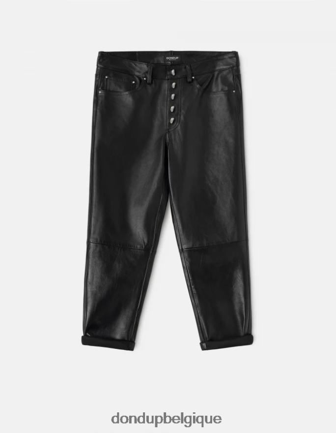 femmes vêtements DONDUP noir koons pantalon ample en cuir nappa 8826D0115