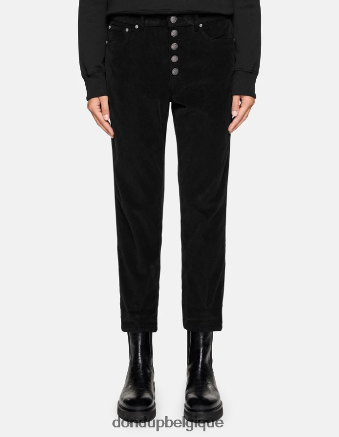 femmes vêtements DONDUP noir koons pantalon ample en velours 8826D070