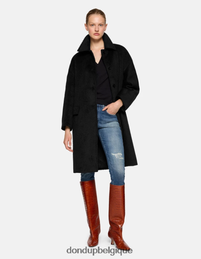 femmes vêtements DONDUP noir manteau en tissu à simple boutonnage 8826D0347