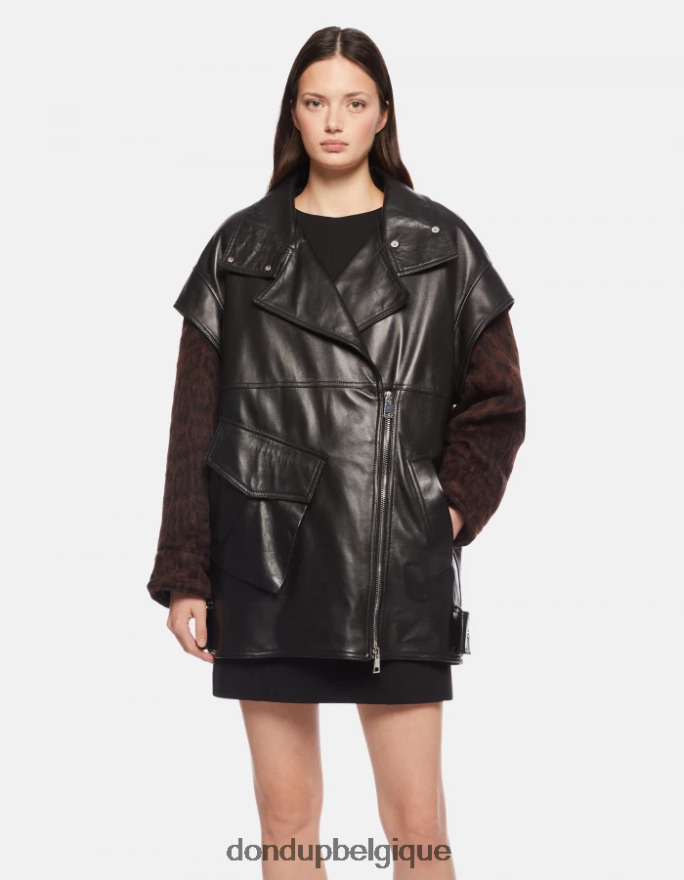 femmes vêtements DONDUP noir manteau oversize en cuir nappa 8826D0350