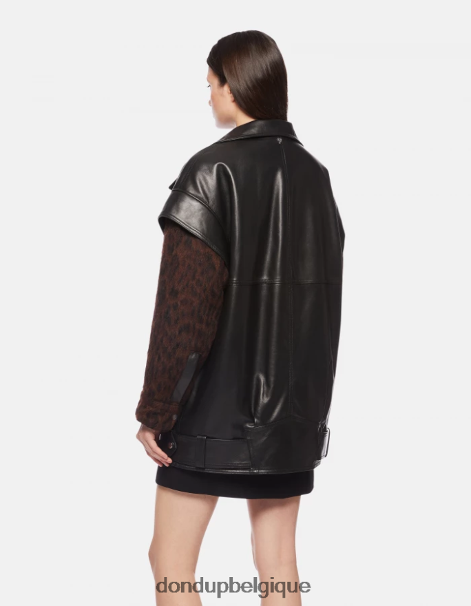 femmes vêtements DONDUP noir manteau oversize en cuir nappa 8826D0350