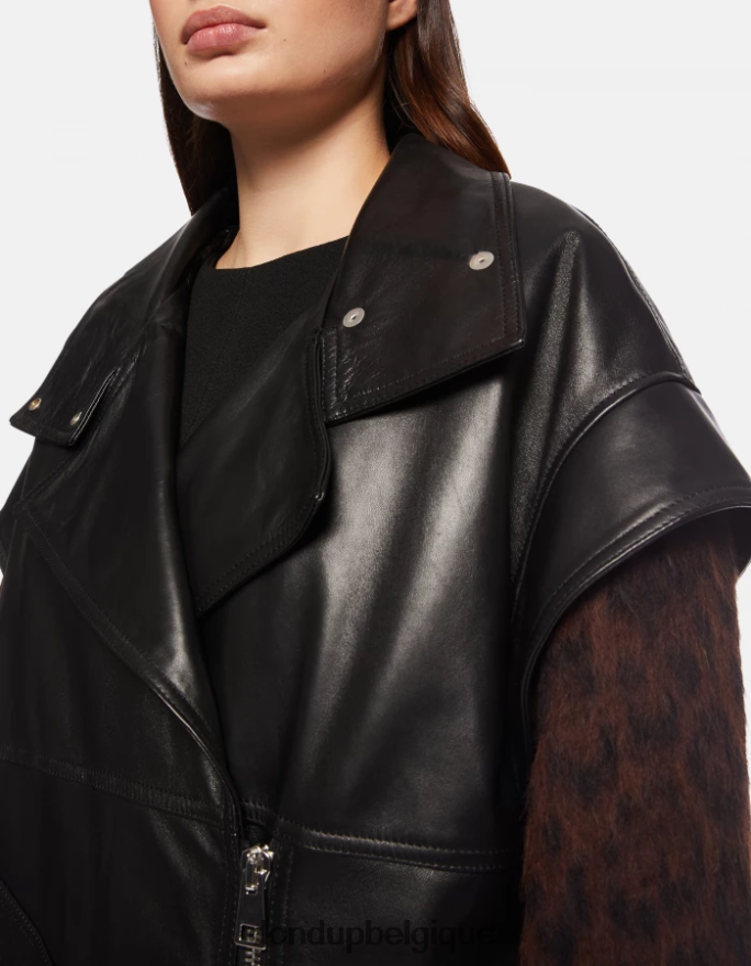 femmes vêtements DONDUP noir manteau oversize en cuir nappa 8826D0350
