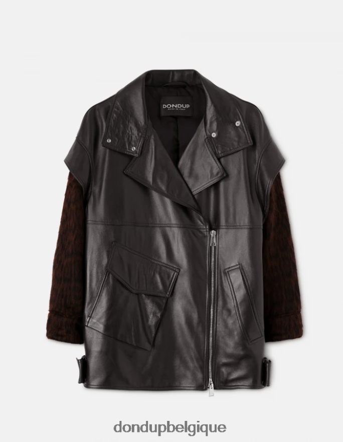 femmes vêtements DONDUP noir manteau oversize en cuir nappa 8826D0350