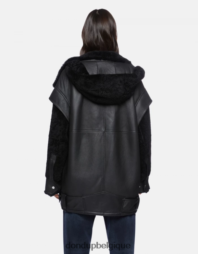 femmes vêtements DONDUP noir manteau oversize en peau lainée 8826D0363