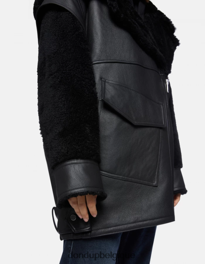 femmes vêtements DONDUP noir manteau oversize en peau lainée 8826D0363
