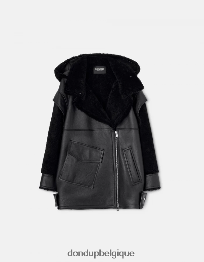 femmes vêtements DONDUP noir manteau oversize en peau lainée 8826D0363
