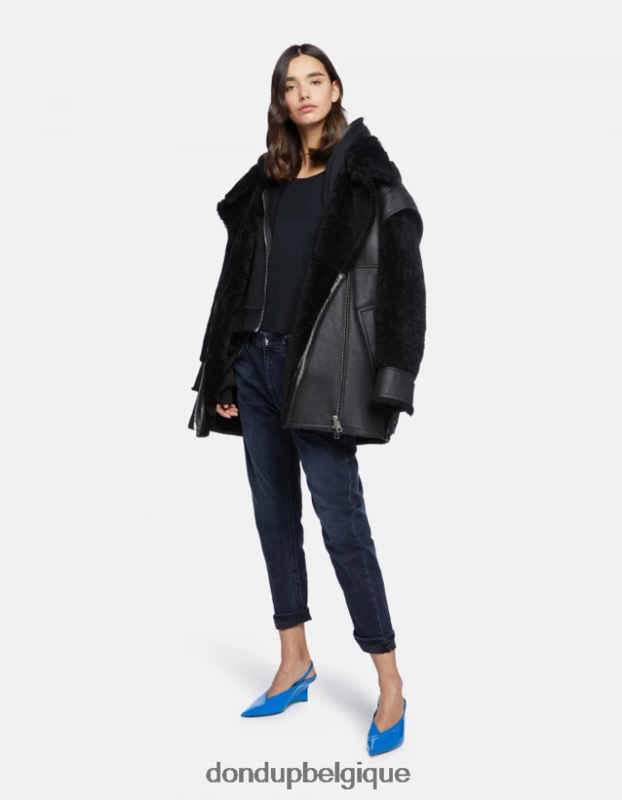femmes vêtements DONDUP noir manteau oversize en peau lainée 8826D0363