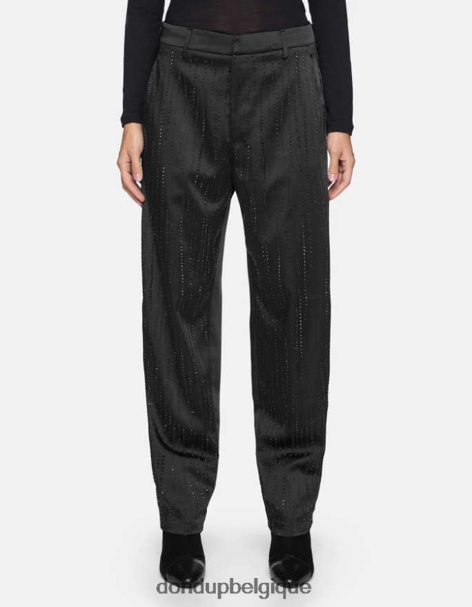 femmes vêtements DONDUP noir pantalon ample en satin micaela 8826D0190