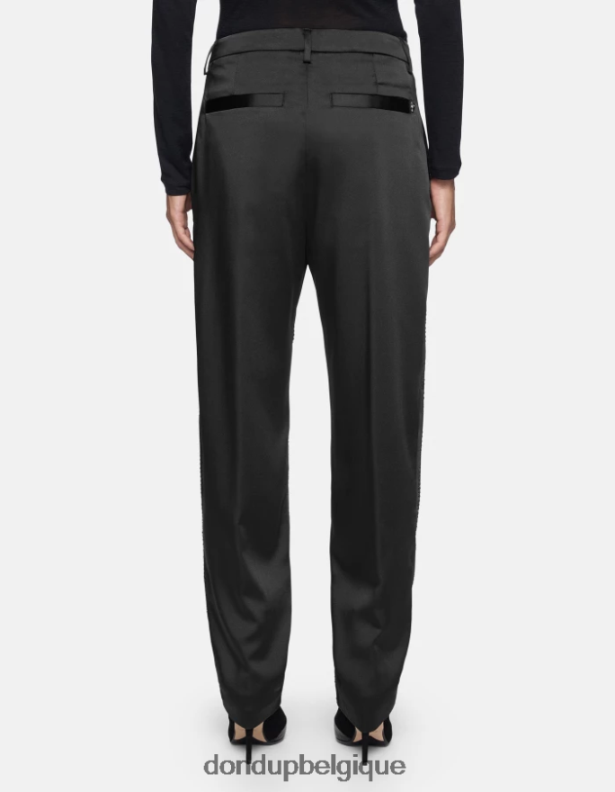 femmes vêtements DONDUP noir pantalon ample en satin micaela 8826D0190