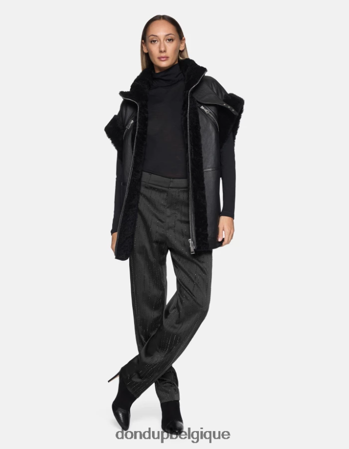 femmes vêtements DONDUP noir pantalon ample en satin micaela 8826D0190
