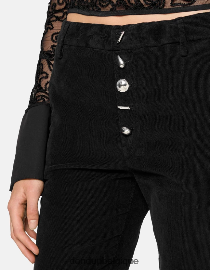 femmes vêtements DONDUP noir pantalon ample en velours nima 8826D0137