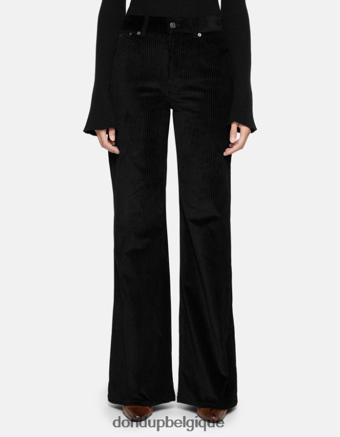 femmes vêtements DONDUP noir pantalon large en velours ambre 8826D046