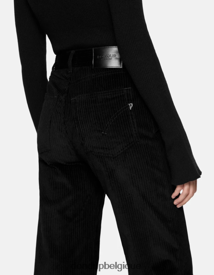 femmes vêtements DONDUP noir pantalon large en velours ambre 8826D046