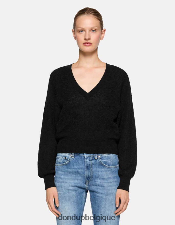 femmes vêtements DONDUP noir pull en mohair à col v 8826D0301