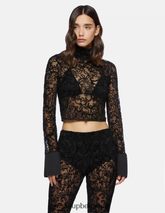 femmes vêtements DONDUP noir pull slim en dentelle à col polo 8826D0450