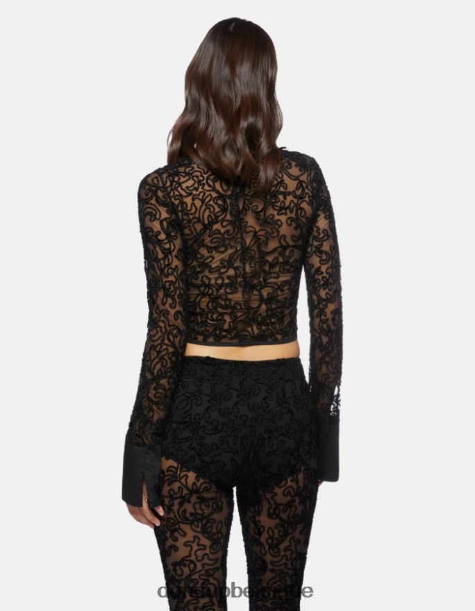 femmes vêtements DONDUP noir pull slim en dentelle à col polo 8826D0450