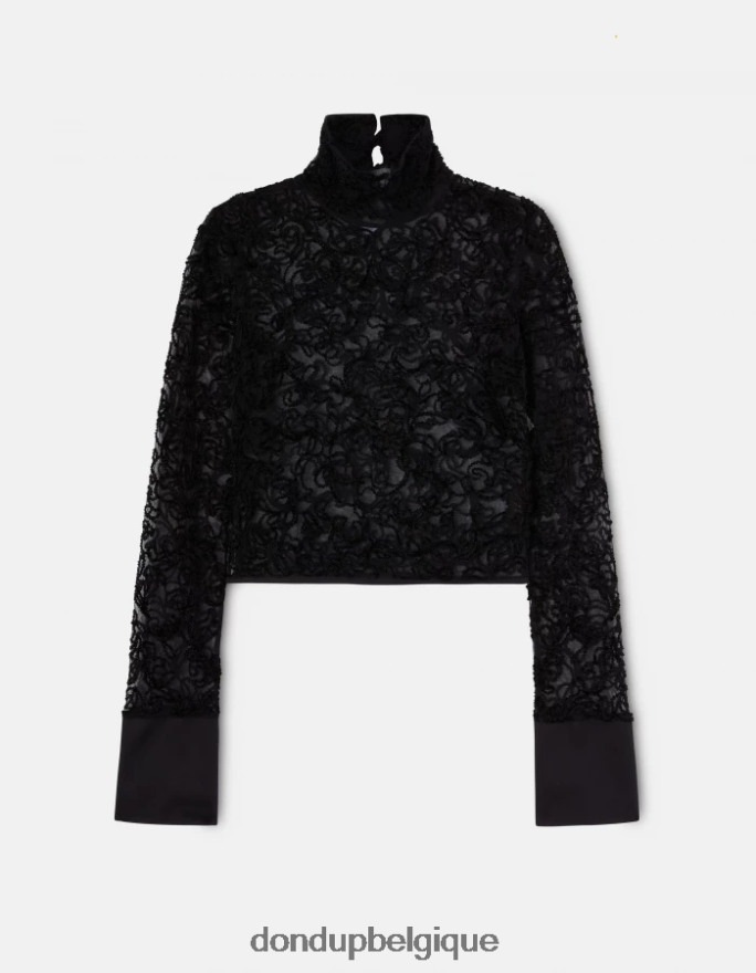 femmes vêtements DONDUP noir pull slim en dentelle à col polo 8826D0450