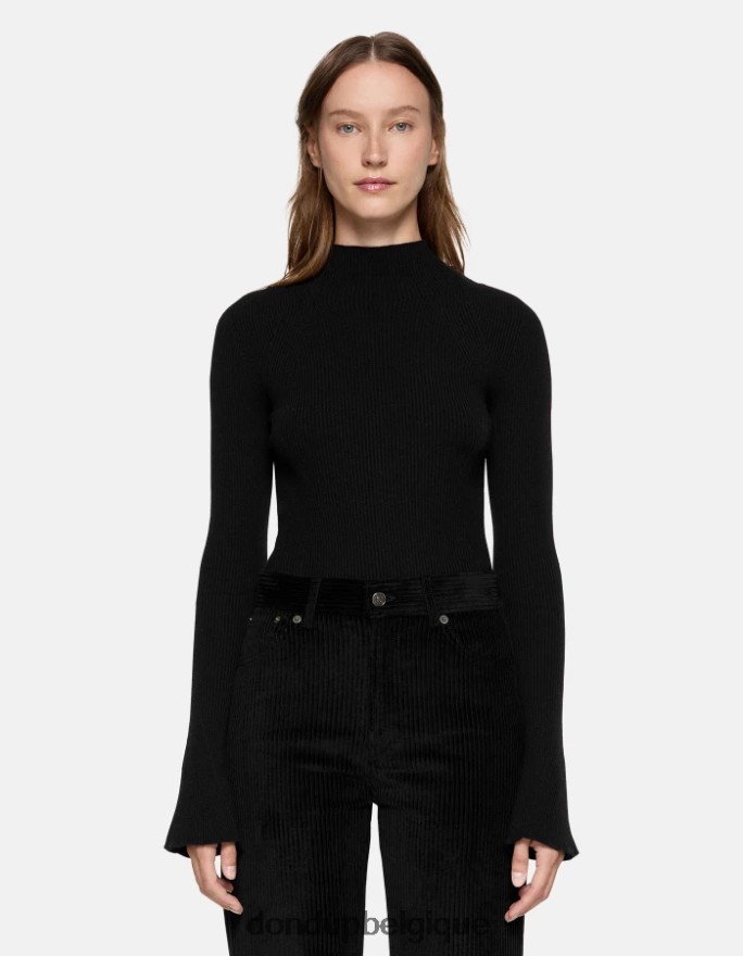 femmes vêtements DONDUP noir pull slim fit en viscose à col polo 8826D0305