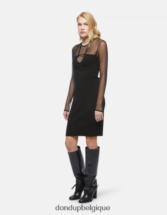 femmes vêtements DONDUP noir robe courte en tulle et viscose 8826D0278