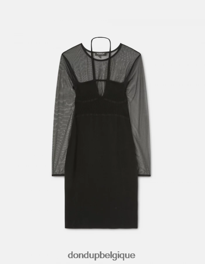 femmes vêtements DONDUP noir robe courte en tulle et viscose 8826D0278