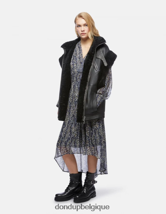 femmes vêtements DONDUP noir robe longue en georgette 8826D0290