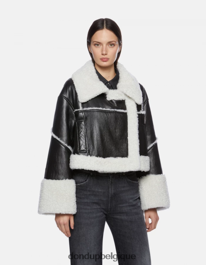 femmes vêtements DONDUP noir veste courte en peau lainée 8826D0364