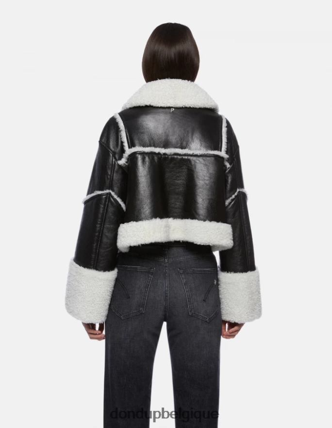 femmes vêtements DONDUP noir veste courte en peau lainée 8826D0364