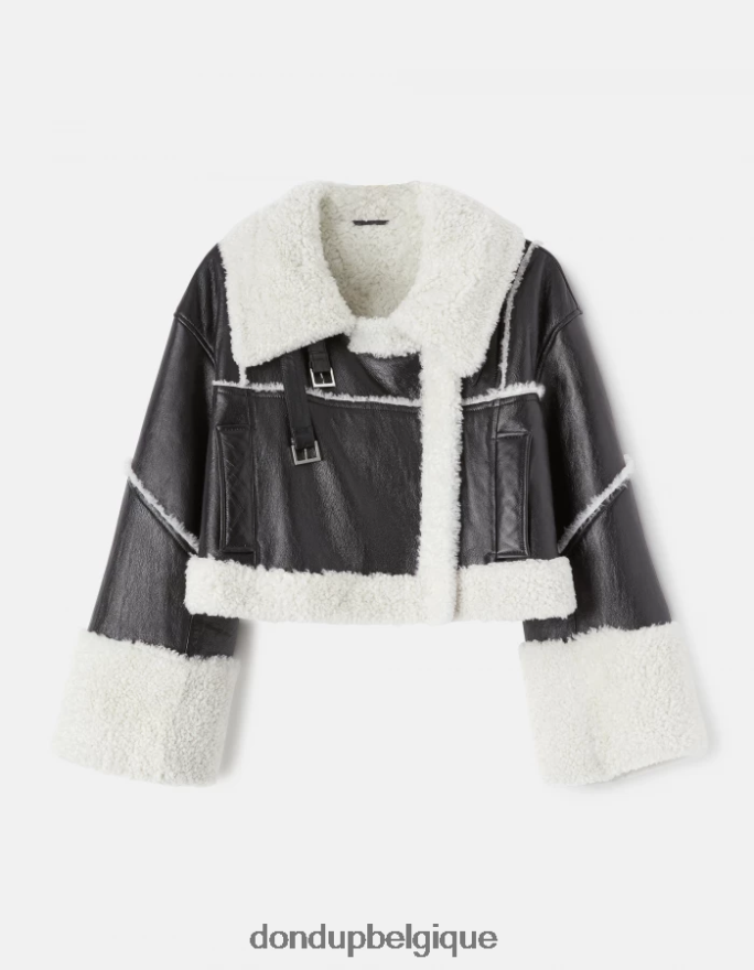 femmes vêtements DONDUP noir veste courte en peau lainée 8826D0364